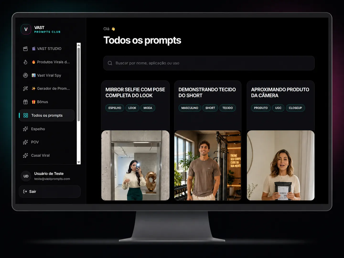 Tela Todos os prompts do Vast Prompt Club