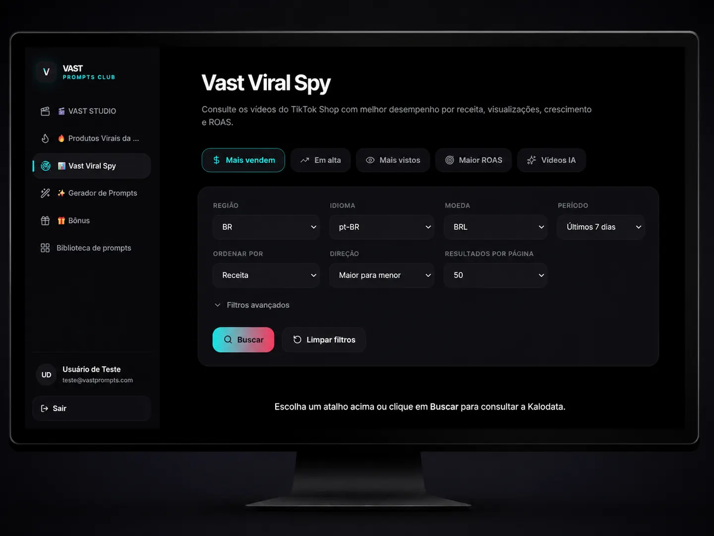 Tela do Vast Viral Spy